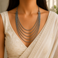 Oxori Silver Look Alike Oxidised Layered Chain Necklace