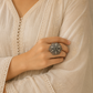 “Achal” Vintage Dark Tone Oxidised Floral Ring