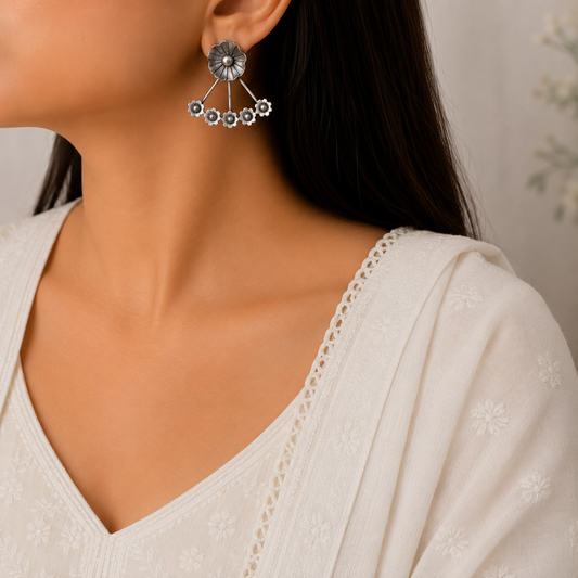 "Fulohar" Silver Look Alike Oxidized Earrings