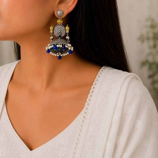 "Girija" Silver Look Alike Oxidized Earrings