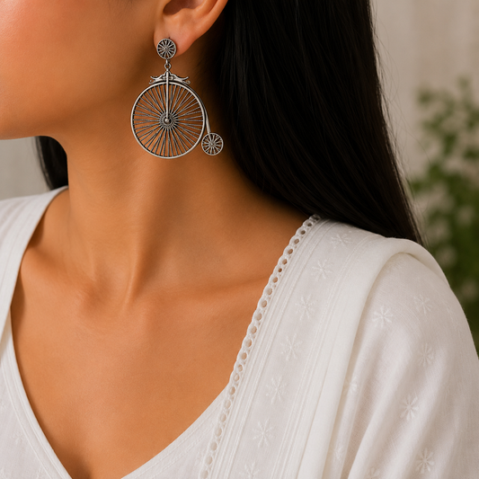 Bicycle Earrings: Oxidized Silver Finish| Ethnic Indian Jewelry