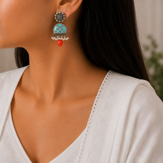 “Manjari” Silver Look alike Oxidised Earring