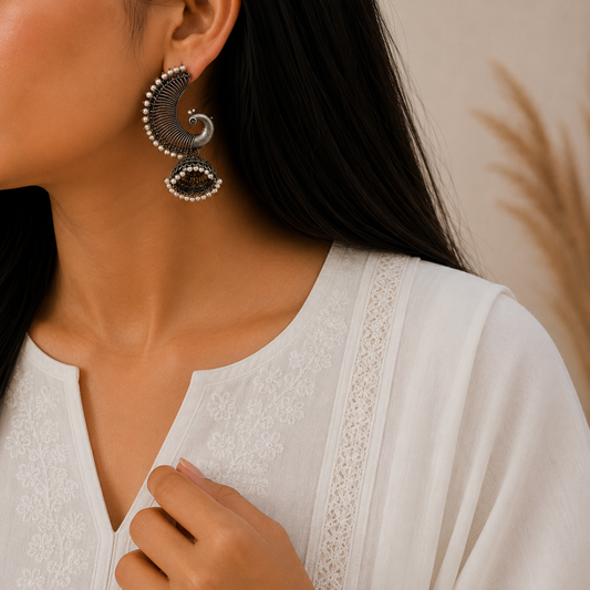 Moti Peacock Shape Earrings With Jhumka