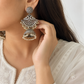 Fern Oxidized Earrings with Jhumka