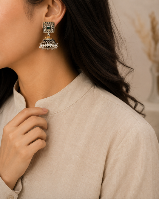 Cute Dual Tone Jhumka Earrings for Women