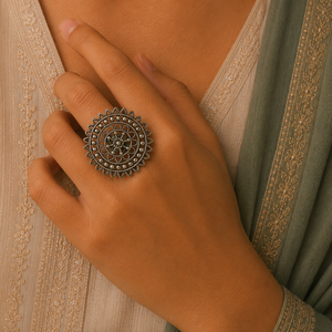 Mandala Oxidised Statement Ring for Women