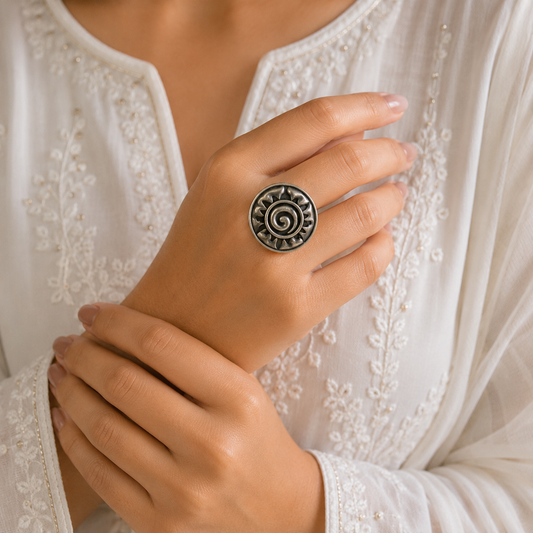"Warden" Silver Look Alike Oxidized Ring