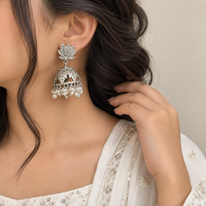 "Aavi"Silver Look Alike Oxidized Earrings