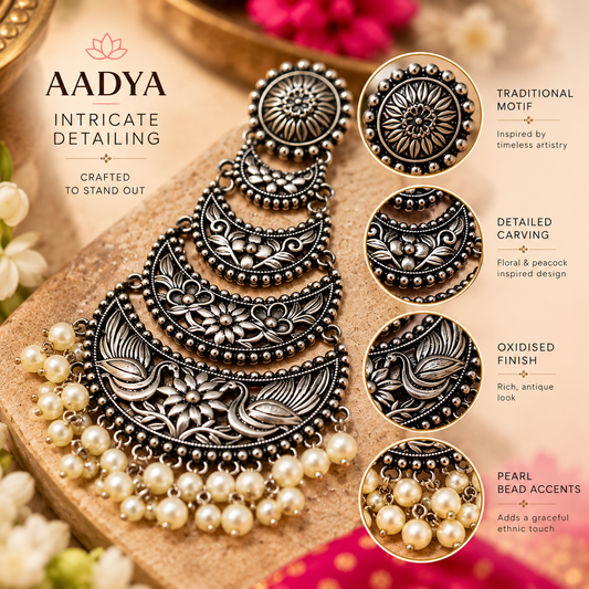 "AADYA" Silver Look Alike Oxidized Earrings