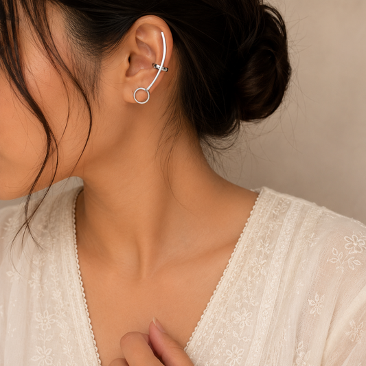 "Tia"Silver Look Alike Oxidized Earcuff