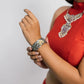 "Spiral" Kundan Silver Look Alike Oxidised Bracelet