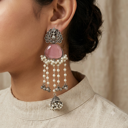 "Serene"Silver Look Alike Stone Earring