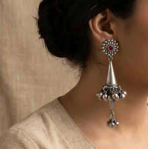 "Diamond Ghungruu" Silver look Alike Earrings
