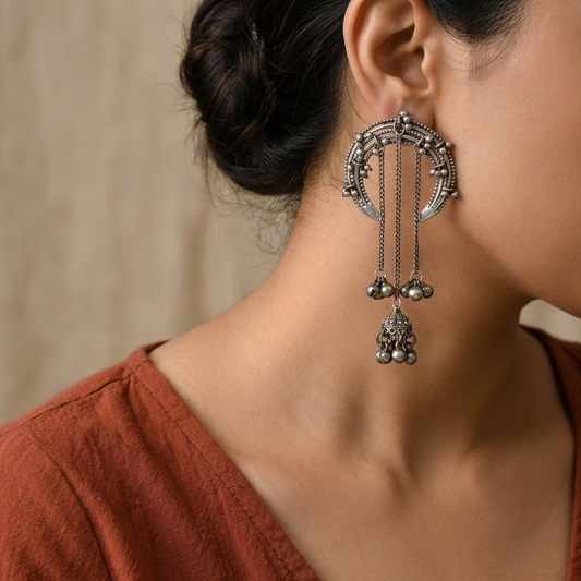 "Chand"Silver Look Alike Oxidized Earring