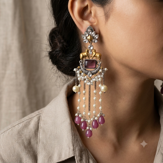 "Jewel" Look Alike Dual Tone Stone Earring