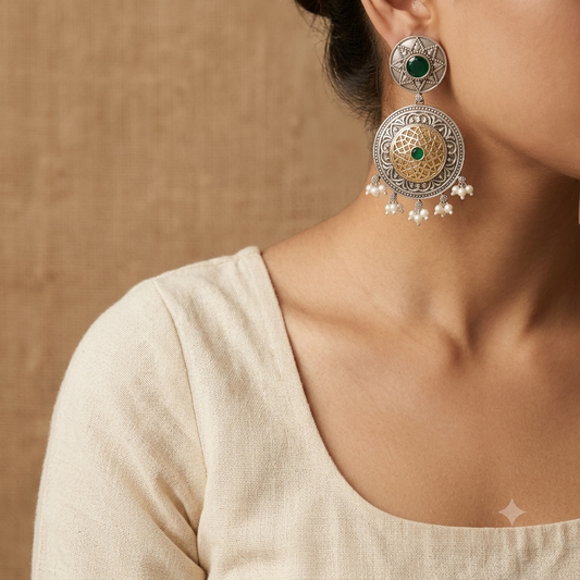 "Reverie" Silver Look Alike Dual Tone Earrings