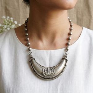 "Muse"Silver Look Alike Oxidized Necklace