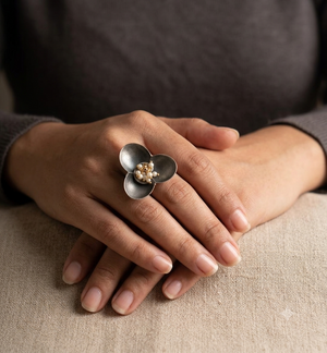 "Triya" Silver Look Alike Kundan Studded Ring