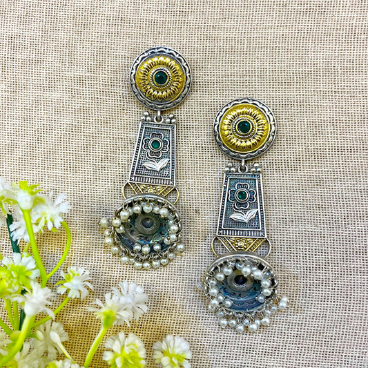 "Evaran" Silver Look Alike Dual Tone Earrings
