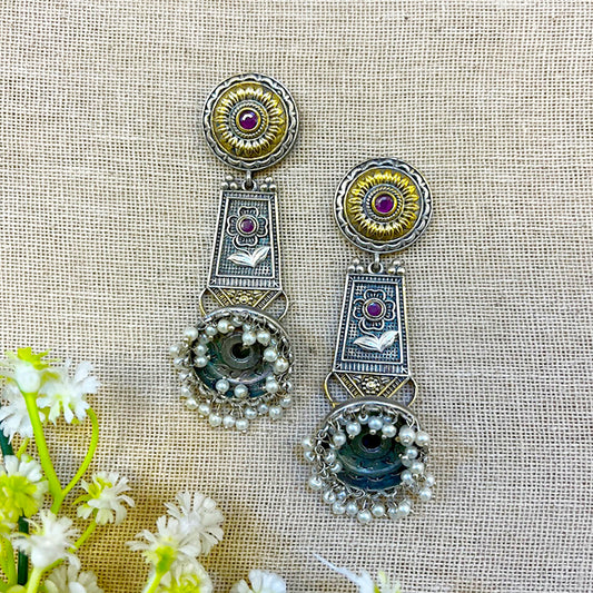 "Evaran" Silver Look Alike Dual Tone Earrings