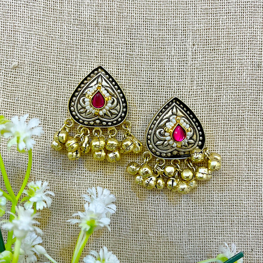 "Sarani" Silver Look Alike Dual Tone Stud Earrings