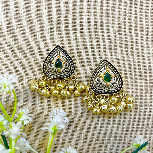 "Sarani" Silver Look Alike Dual Tone Stud Earrings