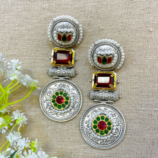 "Fiere" Silver Look Alike Stone Earring