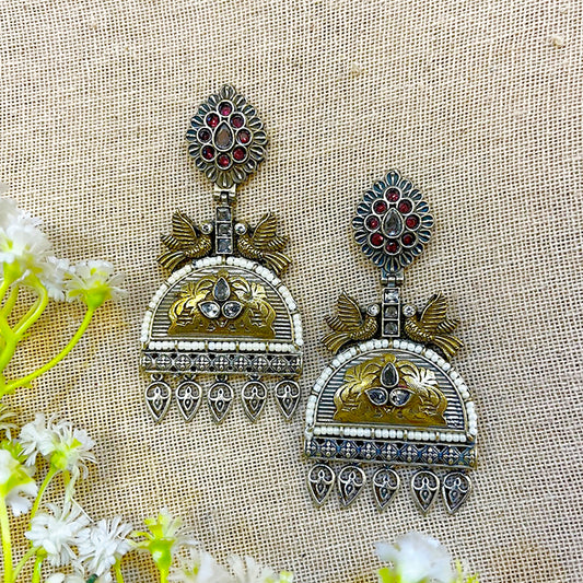 "Bicolora" Dual Tone Oxidised Earring