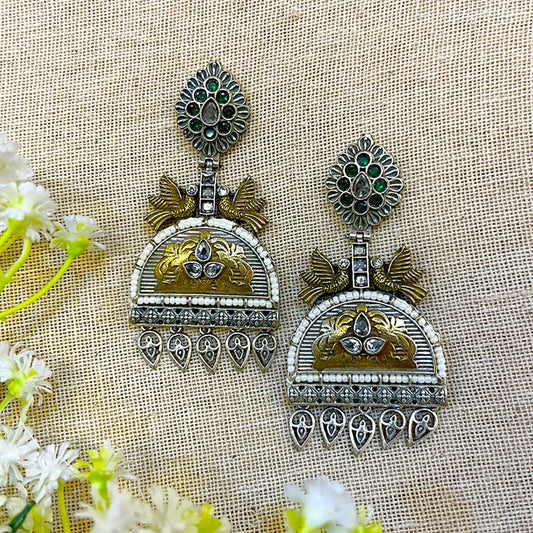 "Bicolora" Dual Tone Oxidised Earring