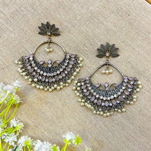 "Oversized Stone" Silver Look Alike Oxidised Chandbali