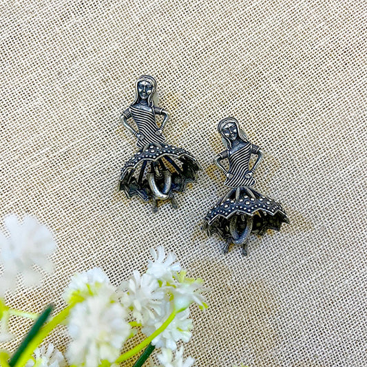 “Dancing Doll” Silver Look Alike Oxidised Earring