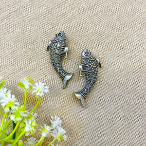 "Fish"Silver Look Alike Oxidized Earrings