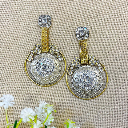 "Diamond" Silver Look Alike Dual Tone Stone Earring
