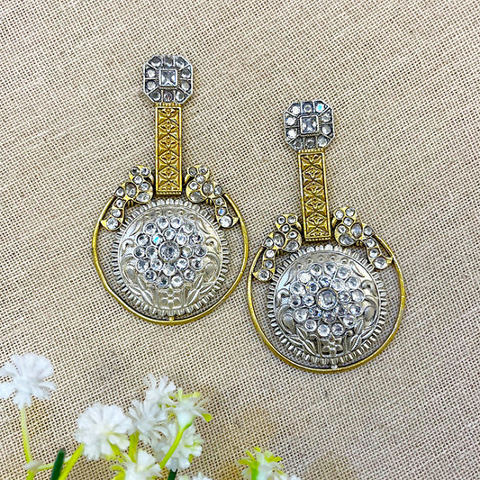 "Diamond" Silver Look Alike Dual Tone Stone Earring