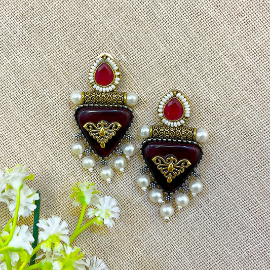 "Zalak" Silver Look Alike Oxidised Earring