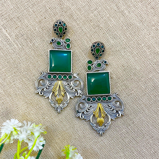 "Herdi" Silver look alike Oxidised Earrings