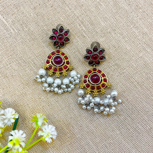 "Kranti" Silver Look Alike Oxidized Dual Tone Earrings