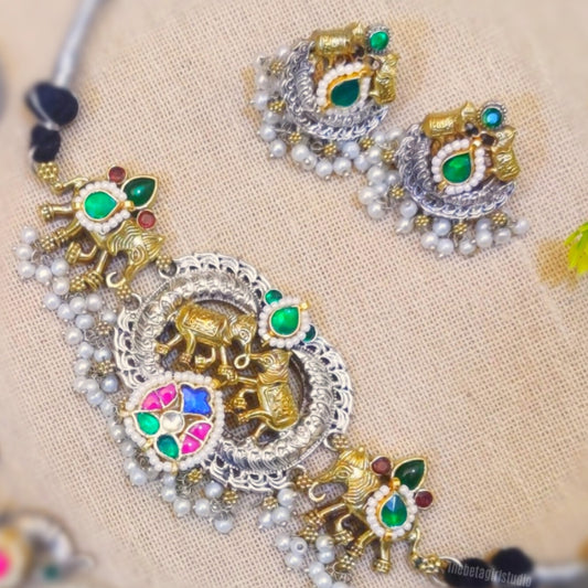 "Eliaz" Silver Look Alike Kundan Choker