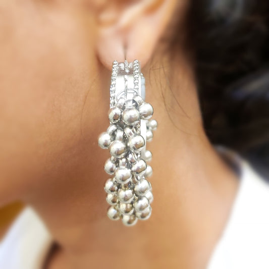 "Krinaz" Silver Look Alike Chandbali Earrings