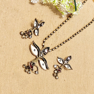 "Feather"Silver Look Alike Oxidized Necklace