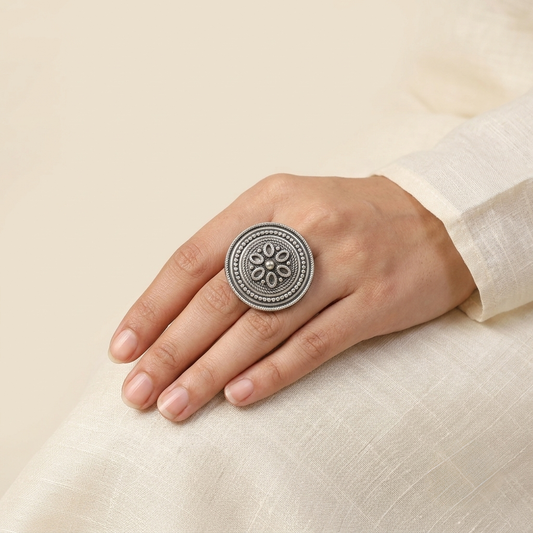 "Sunset"Silver Look Alike Oxidized Ring