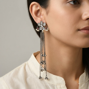 "Ayla"Silver Look Alike Oxidized Earrings