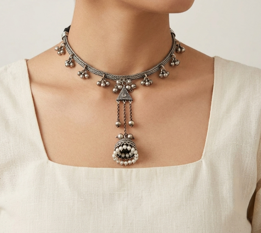 "Sky"Silver Look Alike Oxidized Choker