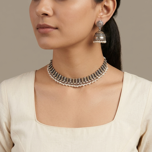 "Breeze"Silver Look Alike Dual Tone Choker