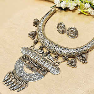 "Zohar"Silver Look Alike Oxidized Necklace