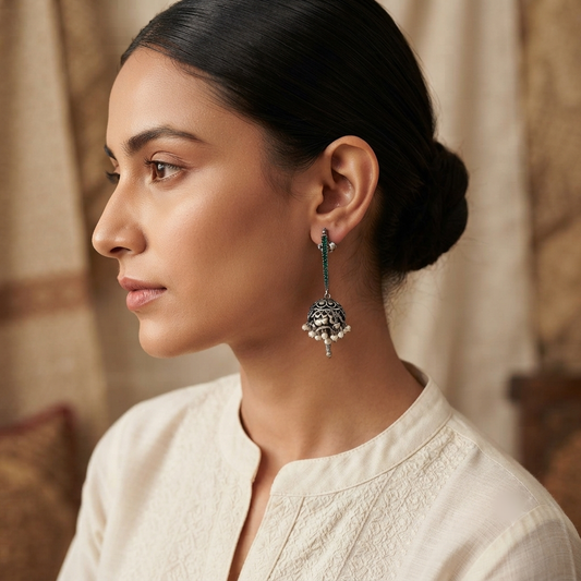 "Ira"Silver Look Alike Oxidized Earrings