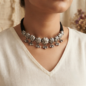 "Fool" Silver Look Alike Oxidized Choker
