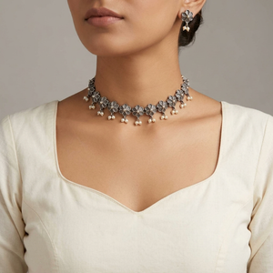 "Ora" Silver Look Alike Oxidized Choker