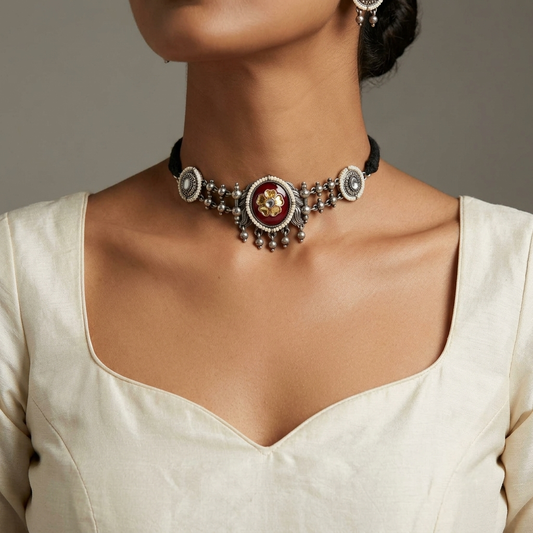 "Ulora" Silver Look Alike Oxidized Choker