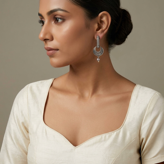 "Tilak"Silver Look Alike Oxidized Earrings